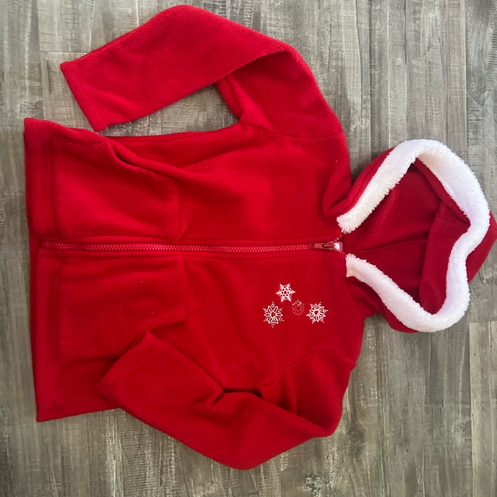 4T Red Hooded zip up with Snowflake Design